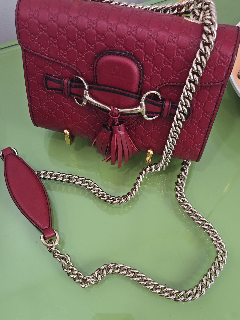 Gucci Guccisima Burgundy Red Mini Shoulder Bag with Tassel and Wallet - Picture 10 of 17